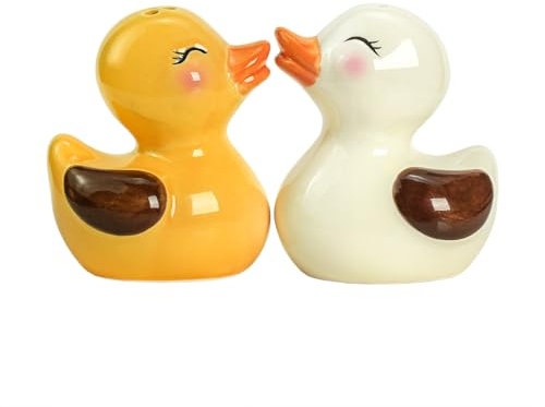 Bicuzat Ceramic Duck Shape Salt & Pepper Shakers Set, Hand-Painted Cute Duck Salt and Pepper Shakers, 2 PCS Set