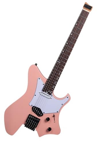 EART GW2TP-SE Headless E-Gitarre mit geröstetem Mahagoni Körper, Artones-TSE Pickups, abgerundete Enden Medium Jumbo Edelstahl Bünde(Rosa)