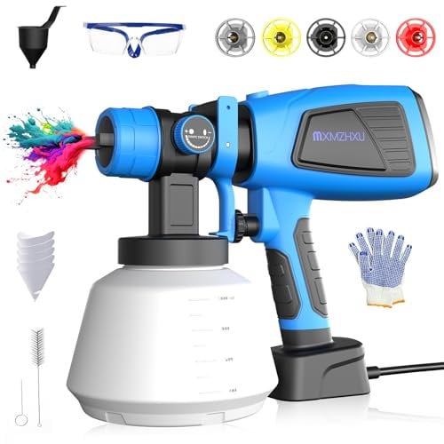 MXMZHXU Paint Sprayer, 700W Electric Paint Sprayer with 1000ML Container, Paint Spray Gun with 5 Nozzles and 3 Patterns, HVLP Electric Spray Gun for Fences, Sheds, Cabinet, Walls,DIY
