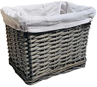 Rectangular Wicker Rattan Wastepaper Basket Trash Bin Dustbin 28 x 20 x 21 cm (Grey)