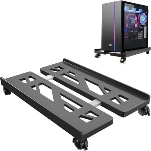 ACTIUSIS Adatto per supporto per computer a torre PC, supporto mobile per CPU, supporto universale per CPU con quattro ruote, supporto da tavolo per computer, carrello per CPU, nero.