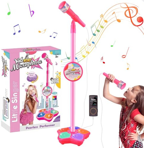 Vibbang Kids Karaoke Machine With Microphone and Adjustable Stand - Light-Up Children's Singing Set for Girls and Boys Party Pastime