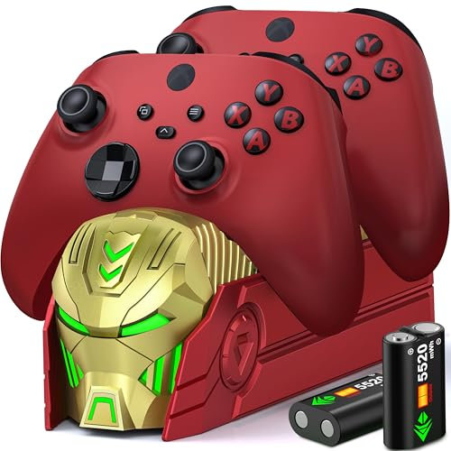 HELLCOOL Charging Dock for Xbox Controller with 2x5520mWh Rechargeable Battery for Xbox Series X|S,Xbox One/Elite/S|X Controller,Battery Pack for Xbox Charger with Battery Compartment/LED Display(Red)