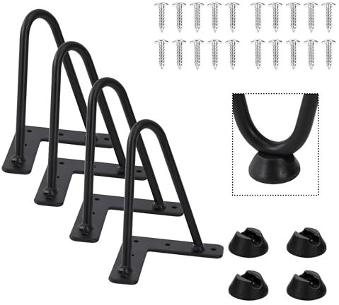 Pieds de Meubles en Métal Ensemble de Pieds de Table en Épingle 15cm avec Vis et Protecteurs de Sol pour DIY Sofa Lit Meuble TV 4 Pièces Noir