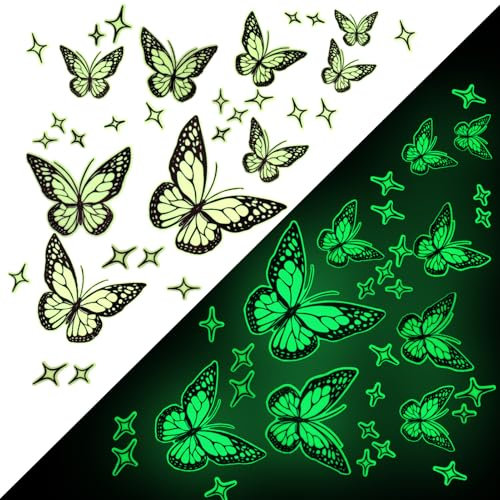 Wandtattoo Schmetterlinge Leuchtend, Wand Tattoo Selbst Klebend, LeuchtendSchmetterling Wandaufkleber, Schmetterling Deko Wandsticker für Wohnzimmer Schlafzimmer (Grün)