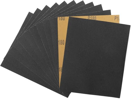STEBRUAM Papier de Verre,Abrasif 180 Grain Utilisé pour polir le métal le bois les voiture,15 Pcs Poncer 230x280 mm