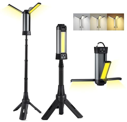 Rechargeable LED Cordless Work Light with Tripod Stand,Portable Camping Light with 10 Lighting Modes,6000mAh Battery,2000 Lumens Outdoor Job Site Lamps,for Camping,Car Repair,Emergency