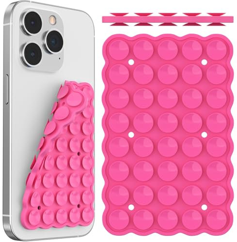 Silikon-Saugnapf-Telefonhalterung, doppelseitig, klebriger Saugnapf-Handyhalter für iPhone und Android, Freisprecheinrichtung für Tiktok-Videos und Selfies (Hot Pink)