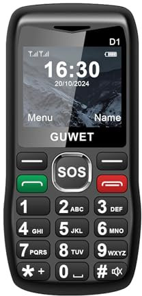 Guwet cellulare per anziani, telefono per anziani, telefono a tasti, con segnale forte, doppia SIM, pulsante SOS, batteria da 1600 mAh, lungo standby e colore nero.