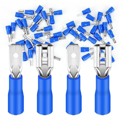 50 x Flachsteckhülsen und Flachstecker 1,5-2,5 mm² blau/Steckbreite 2,8 mm Teilisoliert PVC männlicher Steckverbinder FDD & MDD Kabel-Verbinder aus Messing verzinnt