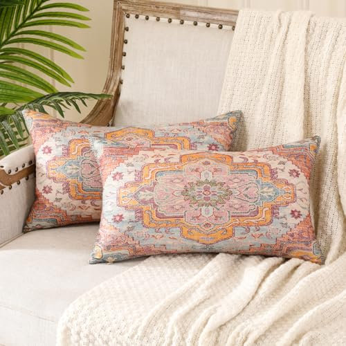 Miuyunya 2 Stück Boho Kissenbezüge Orange 30x50 cm Böhmische Blumen Muster Kissenbezug Vintage Teppichmuster Ethnisches Kissenhülle Dekorative für Wohnzimmer Sofa Schlafzimmer Herbst