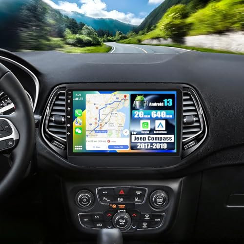 [2+64G]SIXWIN Android 13 Autoradio con CarPlay/Android Auto/Mirror Link perJeep Compass 2017-2019, 10.1 Pollici HD Schermo Navigatore WiFi Bluetooth RDS FM USB Controllo del Volante+Telecamera
