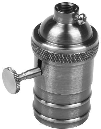 Douille d'ampoule vintage en laiton - Douille à vis avec interrupteur marche/arrêt - Plafonnier suspendu - Argenté
