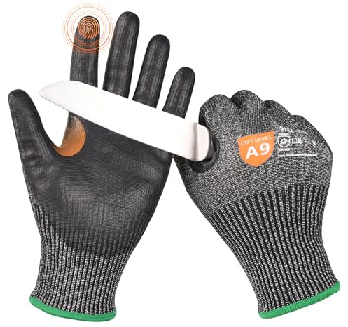 Donfri Level 9 Cut Resistant Work Gloves Reinforced Thumb PU Grip Size M | ANSI A9 High Protection, Touchscreen, 13-Gauge Knit, Butcher, Workshop, Construction, Precision Safety, Non-Slip Grip