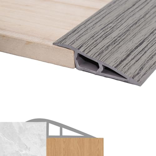 1.5M Self-Adhesive Floor Transition Strips, PVC Carpet Door Strips, Waterproof Door Threshold Strips for Doorways/Carpet/Floor Tile Edge/Scooter-Supports 10mm Height Difference-Grey Wood Grain