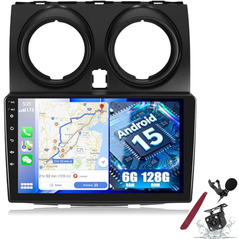PLKEQS Estéreo para Coche Android 15 6G 128G para N-issan Qashqai 2006-2016, Pantalla táctil 9 2K, Radio para Coche con CarPlay, Android Auto, Bluetooth GPS navegación WiFi Radio SWC Mic,Y3