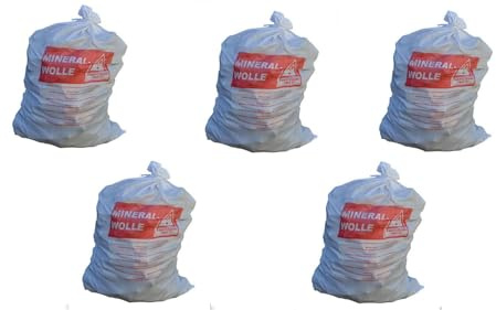 B teurobrecher Mineralwollsack 140x220 cm KMF Sack Big Bag MiWo 5 Stück | Für Mineralfaserabfälle, Transportsack mit Aufdruck, Glaswolle & Isolierwolle