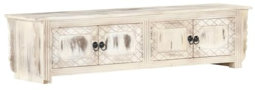 RCODSSK Mobile TV in legno massello bianco mango con 4 ante e fascino rustico come mobile TV