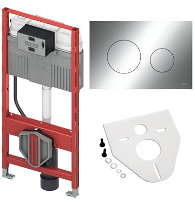 BADfabrik24 TECEprofil WC-Modul 1120 mm Komplettset mit Uni-Spülkasten, TECEloop Betätigungsplatte Chrom glänzend, Montageset für Wand-WC und WD-Bidet, für Vorwandmontage