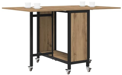 vidaXL Faltbarer Esstisch mit Rollen 130 x 80 x 76,5 cm Stahl PB, Wohnzimmer, rechteckiger Tisch, moderner Esstisch, platzsparender Stauraum, pflegeleicht, vielseitige Lösung mit Metallbeinen