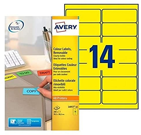 Avery Zweckform L6057-20 Etiketten 99,1x38,1 mm, 20 Bögen, gelb