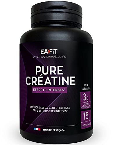 Eafit Pure Creatine - Améliore les capacités physiques en musculation - 3g de Créatine Monohydrate par jour - Force, Performance - Efforts intenses, Prise de muscle, sport - Récupération - 90Gélules