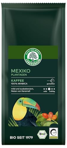LEBENSBAUM Bio Herkunftskaffee, Mexiko Plantagen Kaffee gemahlen, Intensität 3/5, naturmilder, fein aromatischer Bio-Kaffee mit leichter Säure, 250 g