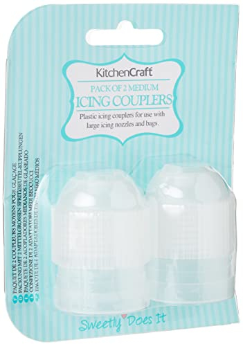 KitchenCraft Sweetly Does It Icing Couplers, Plastic, Medium, Piping Bag Coupler Set, 2 Piece,Transparent