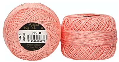 Anchor Stickgarne, 100% Baumwolle, lachsrosa, Stärke 8, 82m, 16