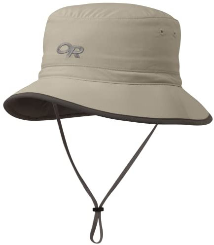 Outdoor Research Sun Bucket Hut, LSF 50+, breite Krempe, leicht, verstaubar, für Wandern, Angeln, Reisen und Outdoor-Schutz, Khaki/Dunkelgrau, Größe S