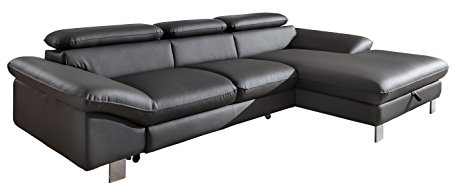 Mivano Ecksofa Driver in modernem Design / Ledersofa in L-Form mit Recamiere rechts / Inkl. verstellbare Kopfstützen / 266 x 73 x 169 / Kunstleder grau