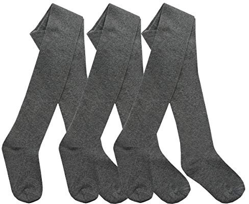 i2i Childrens 3 Pair Girls Tights Back to School Plain Coloured Cotton Rich, 5-6 Years,Grey - 3 Pairs