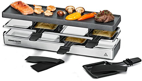ROMMELSBACHER RC 800 Raclette-Grill fun for 4 (Tischgrill, für 4 Personen, erweiterbar, Parkdeck, Alu-Druckguss-Grillplatte mit Xylan Plus Antihaftbeschichtung, 730 W) silber