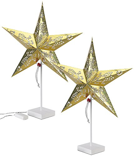 Lunartec Stern: 2er-Set Deko-Tischleuchte in Sternform, Gold (Dekoleuchte Stern, LED Tischleuchte Weihnachten, Batterie Leuchten)