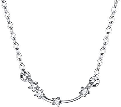 Clearine 925 Sterling Silver Necklace for Women - Aries Constellation Necklace Zodiac 12 Horoscope Astrology CZ Pendant Necklace Birthday Gift Clear