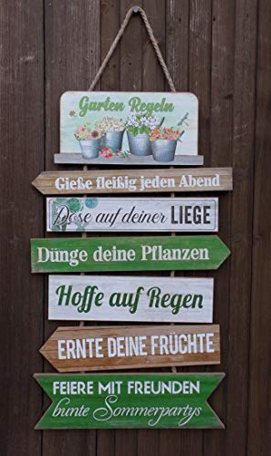 Dekoratives Schild Gartenregeln Holz/MDF a. Kordel Geschenk 61 cm