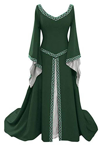 Wolfleague_Vêtements De Boutique De Mode Glamour Robe De Princesse De Trompette Couleur Unie Style RéTro MéDiéVale Robe Longueur Robe Cosplay