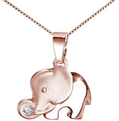 MATERIA by Matthias Wagner Rose Gold Necklace with Elephant Pendant 925 Silver Gold-Plated, Sterling Silver, Cubic Zirconia