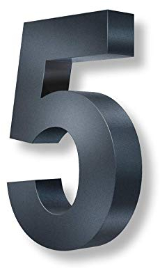 Metzler 3D Hausnummer in Anthrazit aus Stahl - Hausnummer mit Pulverbeschichtung in Feinstruktur 7016 Anthrazitgrau matt - Höhe 20cm / Tiefe 3,5 cm - inkl. Montagematerial - Ziffer 5