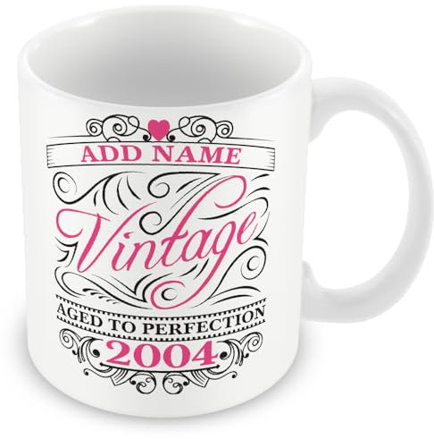 MUGGZ Vintage 2004 (Age 21) Customised Mug - Personalised 21st Birthday Gift Cup - Add Name - Pink