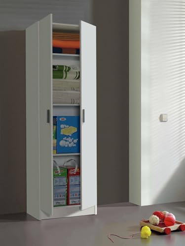 Dmora - Armadio multiuso 2 ante Salem, Mobile ausiliario, Porta scarpe con 3 ripiani, Scarpiera alta moderna, 59x37h180 cm, Bianco