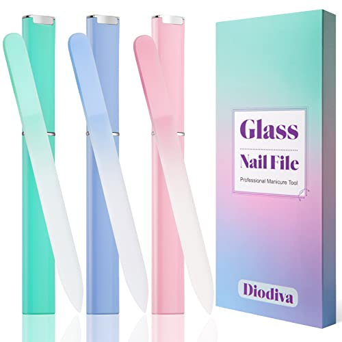 Lima de uñas de cristal con funda, paquete de 3