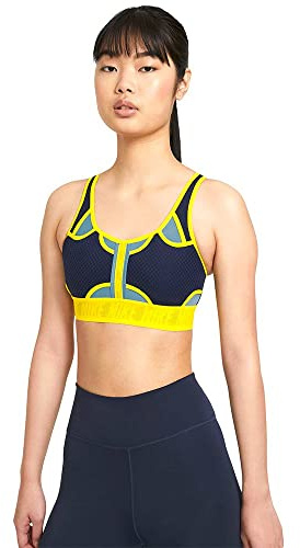 Nike CZ4439-410 Swoosh ULTRABREATHE Bra Sports Bra Womens Midnight Navy/Cerulean/Opti Yellow/(Cerulean) 2XL