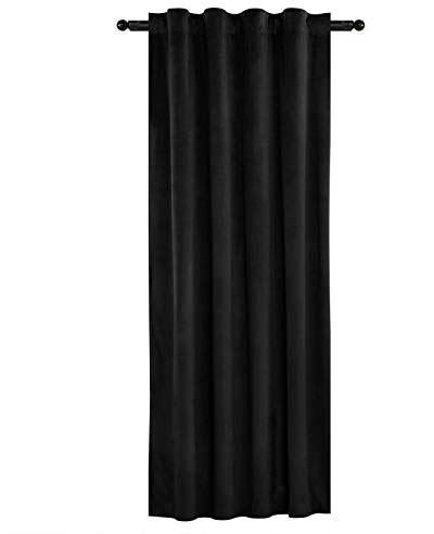 WOLTU 2 Stücke Samtvorhänge, für Schlafzimmer Wohnzimmer, Verdunklungsvorhang mit Kräuselband Thermogardine, 300 g/m² Schwere Samtige, 140 x 245 cm, Schwarz