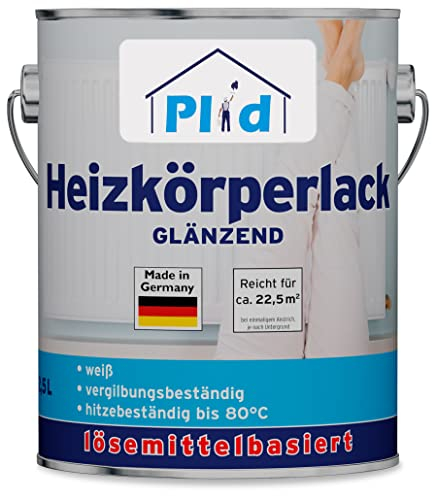 Plid® Smalto per Radiatori a Solvente - Vernice termoresistente 80°C, asciugatura rapida, 2in1 per metallo e coperture - Bianco lucido, ideale per termosifoni - Made in Germany 2,5L