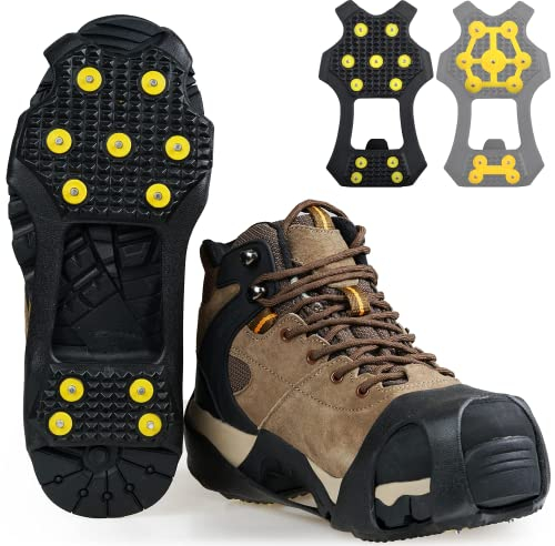 Ice Grips Cleats 11 Studs Snow Traction Cleats Steigeisen für Schuh und Stiefel Rutschfester Überschuh für Gehen auf Schnee und Eis Gummi Walking Cleats Anti Slip Steigeisen (XL)