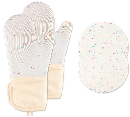 Voarge 1 paire de gants de four épais résistants à la chaleur, résistants à la chaleur, dans de nombreux designs amusants (beige)