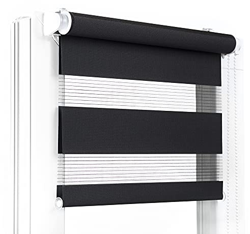 Fenster DEKOR - Rollos für Fenster Schwarz - Klemmfix Rollo ohne Bohren B40 x H150 cm - Doppelrollo mit Einer Breiten Auswahl an Größen und Farben - Blickdichte Rollos, einfach zu montieren