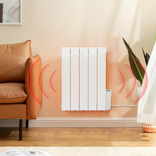 BTGGG 900W Electric Oil Filled Radiators Wall Mounted Electric Heater 5 Fins Energy Efficient Electric Radiators with 7 Days/24H Timer and Thermostat,LED Display & Safe Lock for Home Use