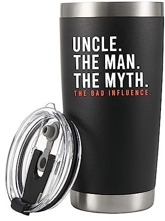 Panvola 'Uncle The Man The Myth The Bad Influence ' Vacuum Insulated Stainless Steel Tumbler Uncle Gifts from Niece Nephew Sister Brother Father's Day Birthday Retirement Valentines (20 oz)